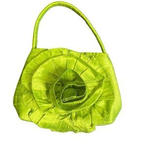 Vintage 1990's Rachel & Co Handbag Green Flower Small Cloth Purse Magnet Clasp